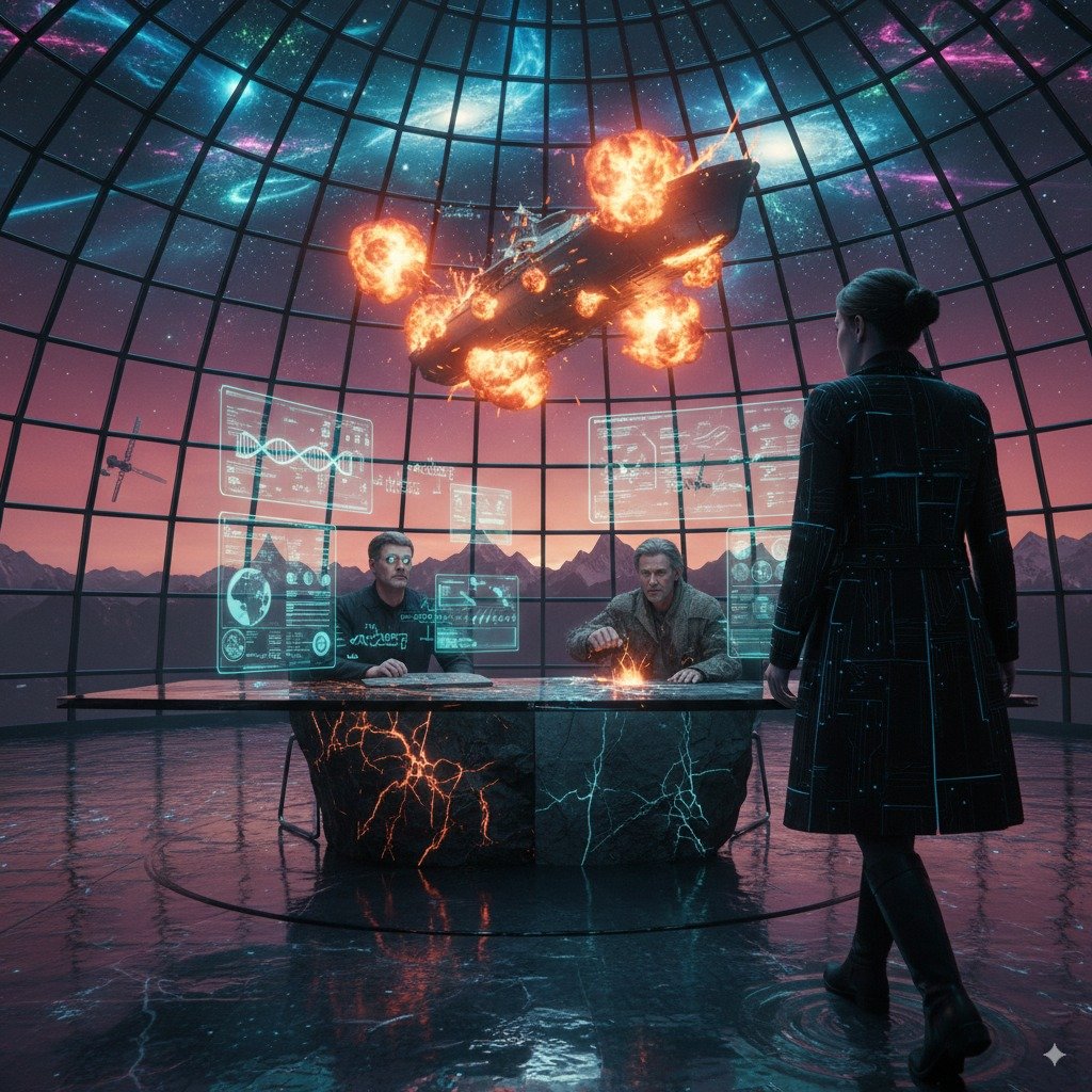 Lena Müller in the Berlin Arcology during a tense negotiation