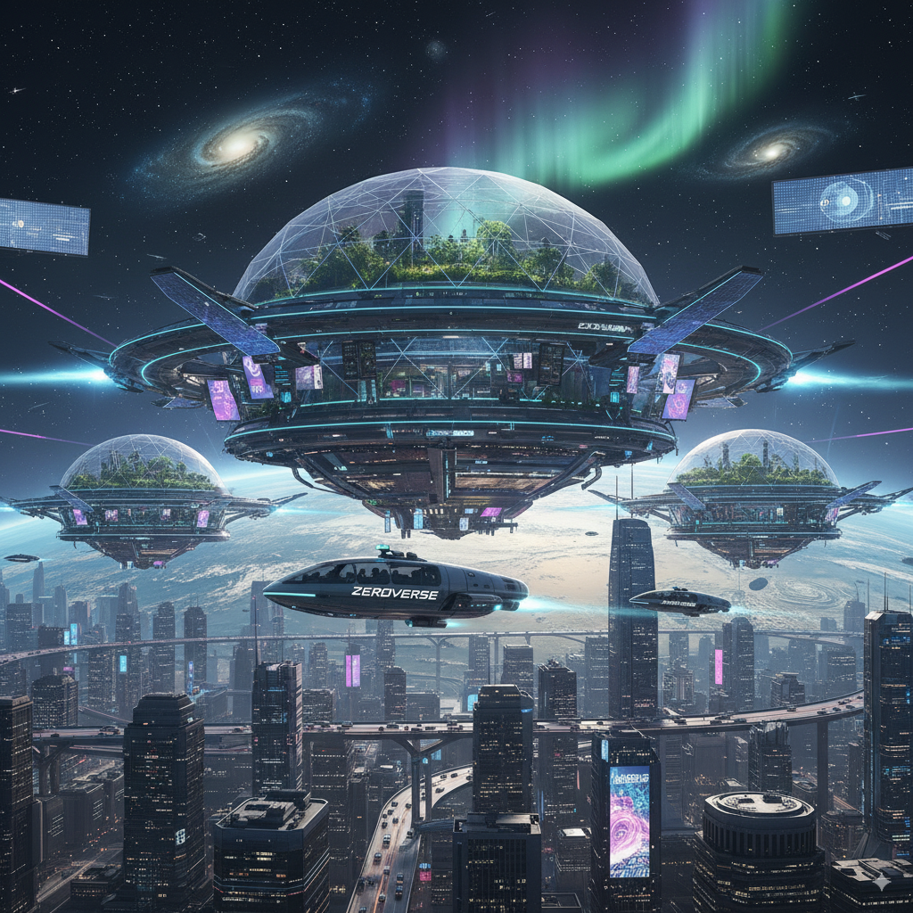 Zeroverse Flying RoboCab in a space colony